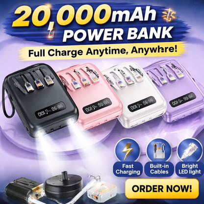 20000mAh Fast Charging Power Bank with Multifunctional Cable & LED Light