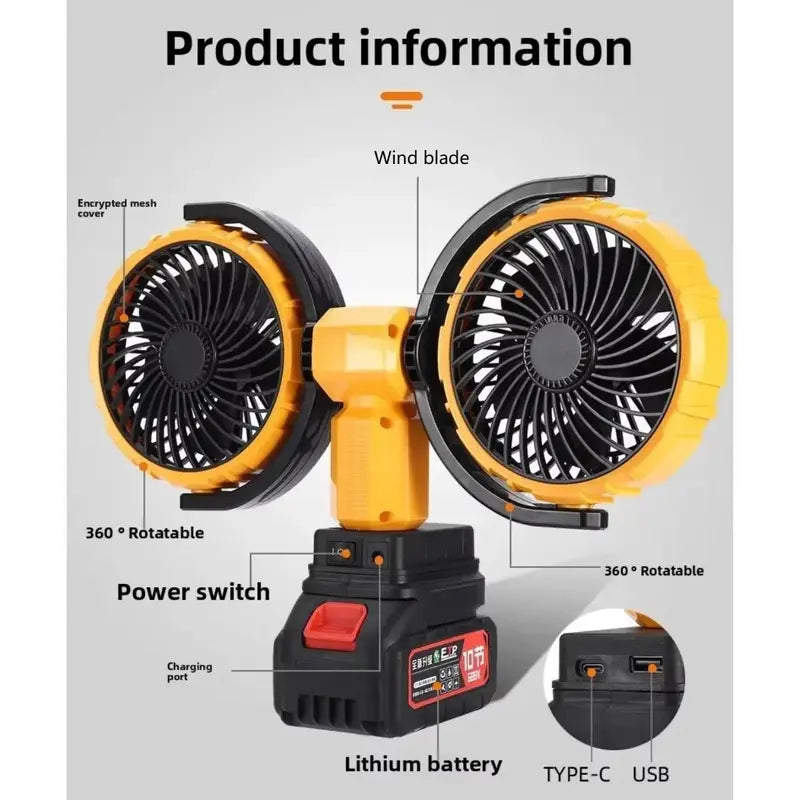 Double Headed Lithium Battery Fan