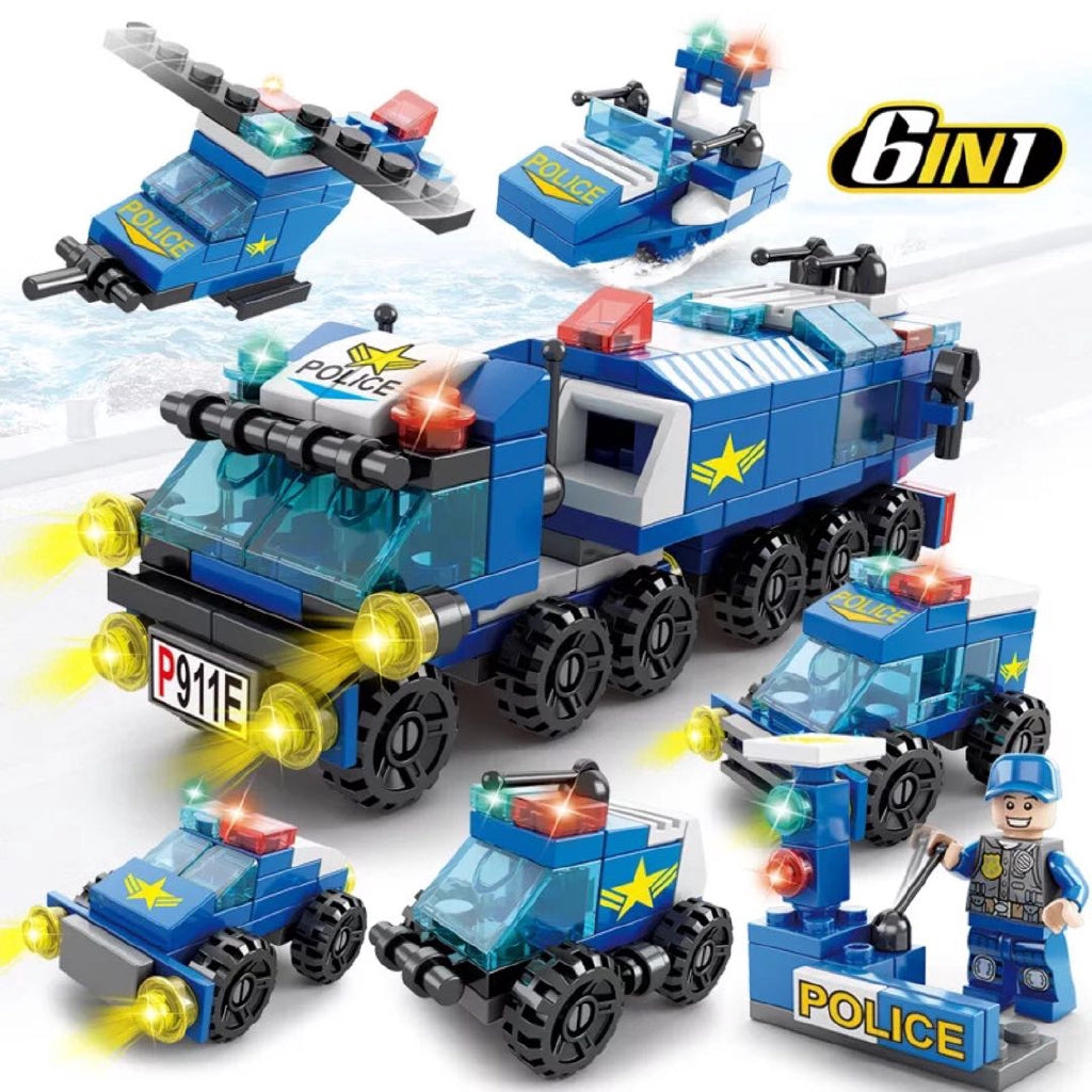 6-in-1 City Police Car Building Blocks Set