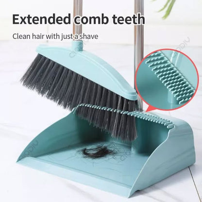 Broom and Dustpan Set - Long Handle Broom and Bristled Dustpan