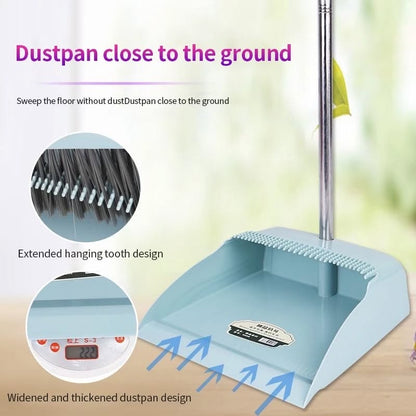Broom and Dustpan Set - Long Handle Broom and Bristled Dustpan