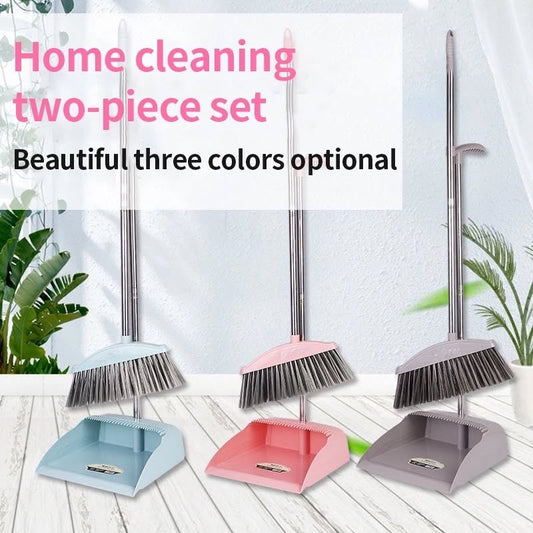 Broom and Dustpan Set - Long Handle Broom and Bristled Dustpan