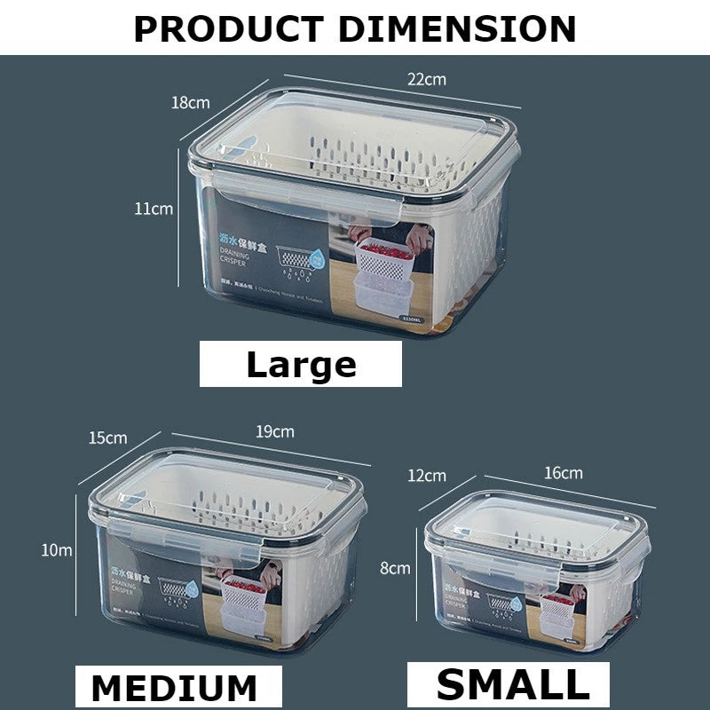 3 Piece Set Transparent Food Storage Containers with Strainer