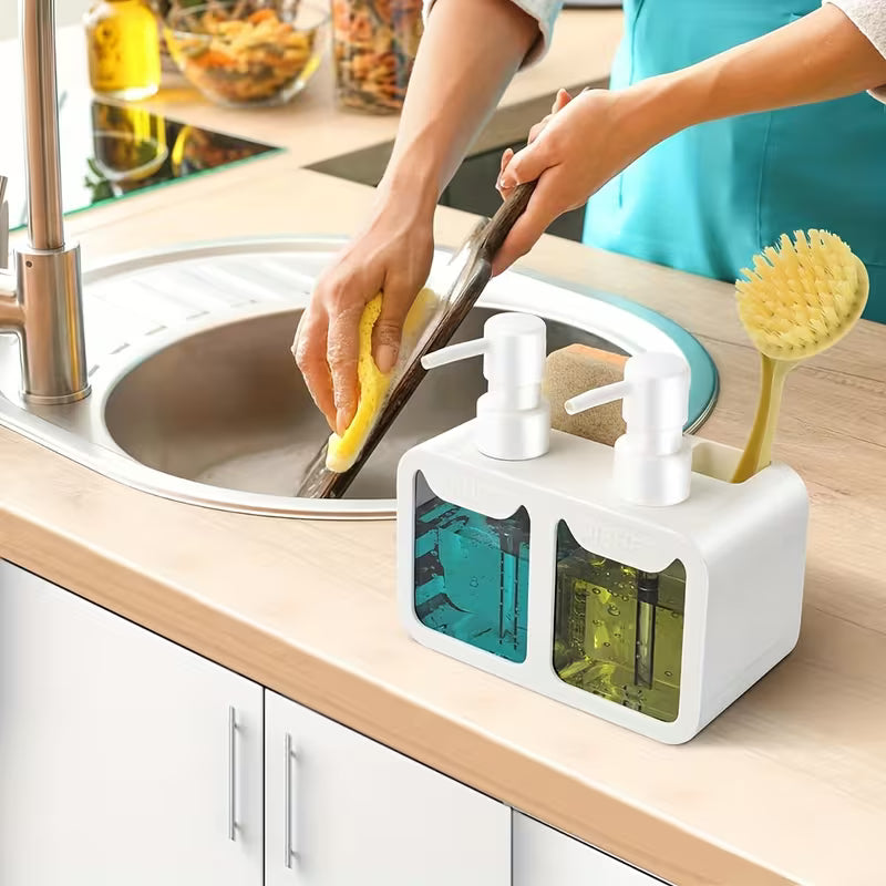Dual Soap Dispenser with Sponge and Brush Holder