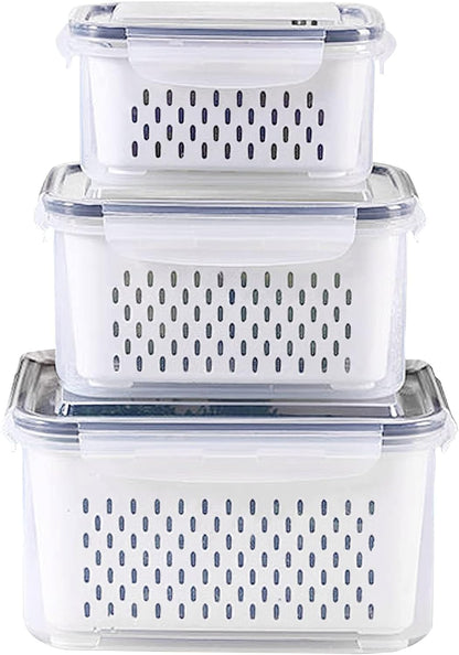 3 Piece Set Transparent Food Storage Containers with Strainer