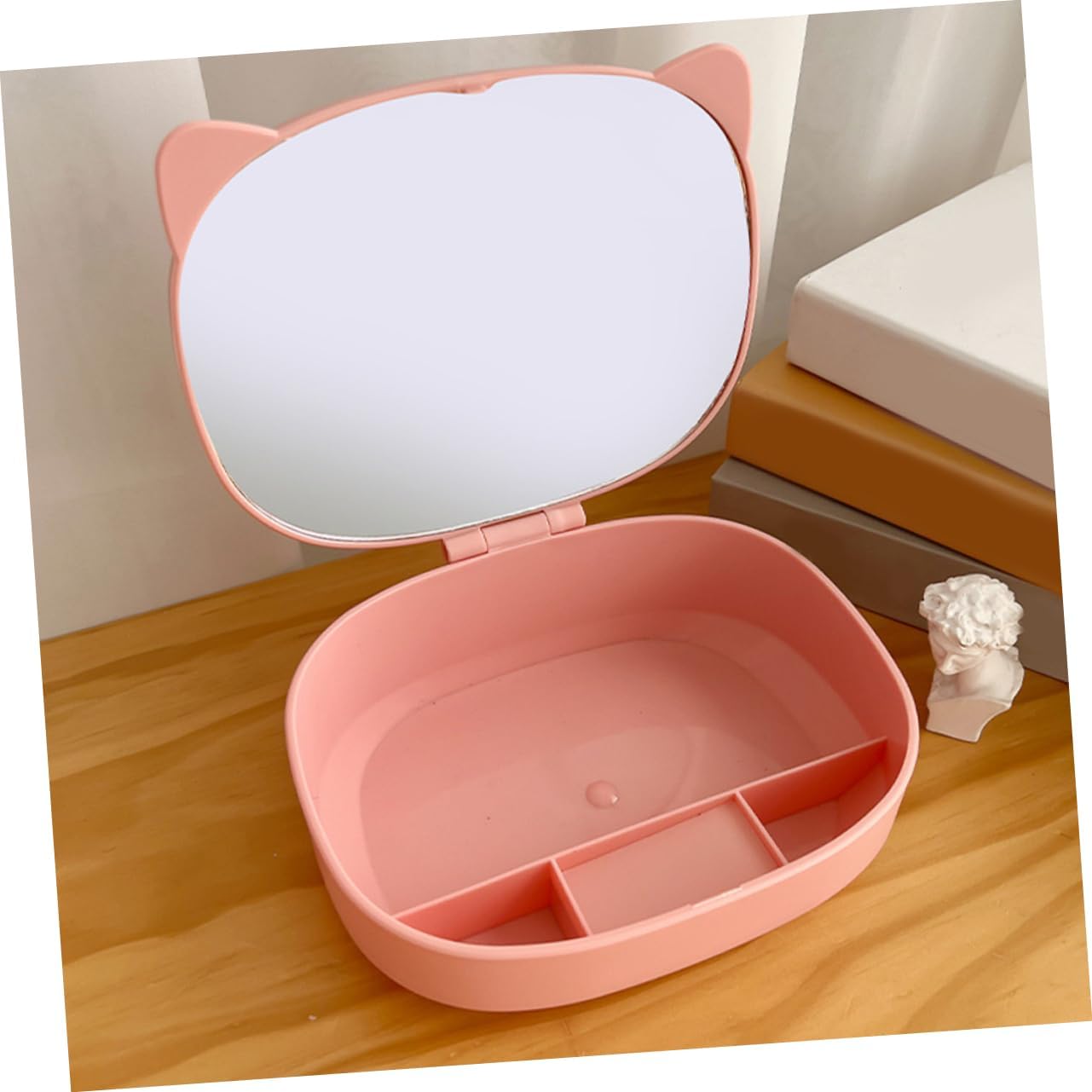 Cute Cat Design Compact Mirror with Storage Compartment
