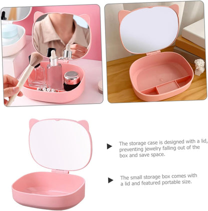 Cute Cat Design Compact Mirror with Storage Compartment