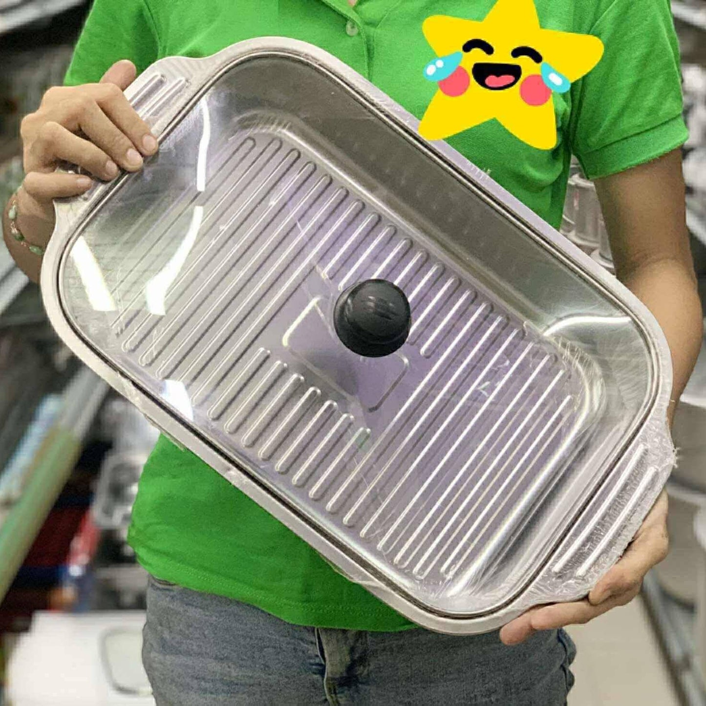 40cm Stainless Steel Food Tray with Glass Lid