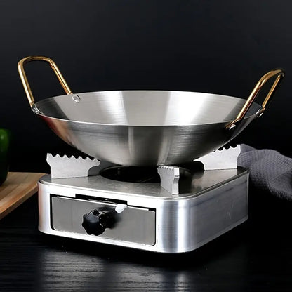 Stainless Steel Frying Pan Wok With Double Gold Handles