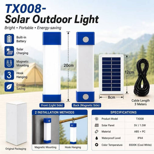 TX008 Square Tube Solar Camping Light (20 cm)
