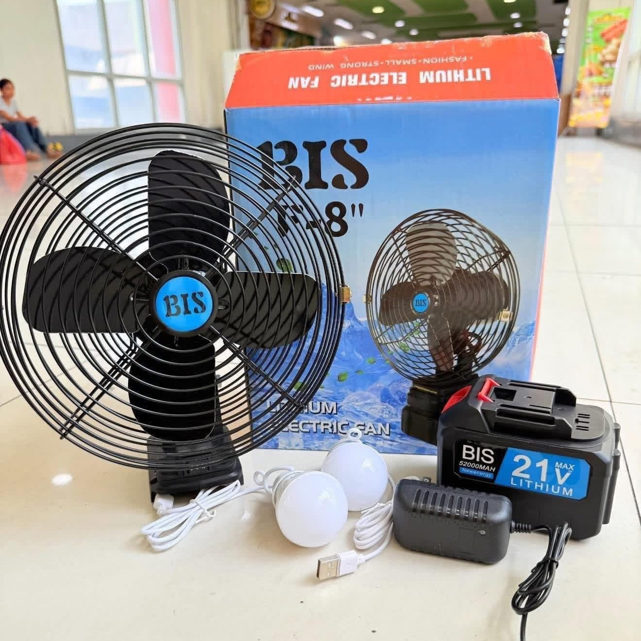 BIS F-8 Rechargeable Lithium Electric Fan with Two Bulbs