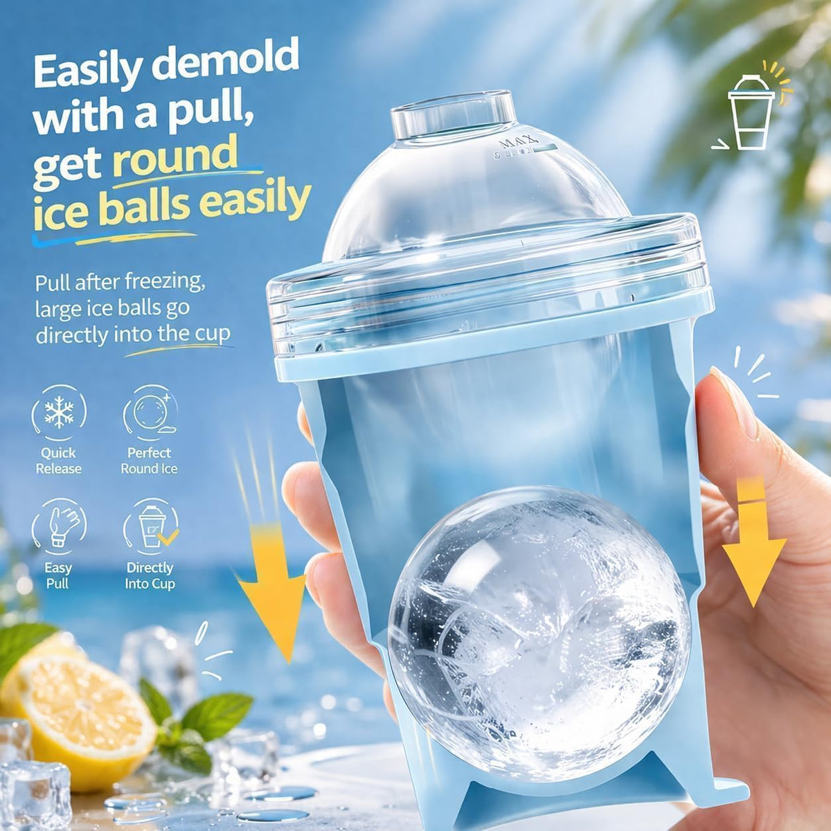 Collapsible Silicone Ice Ball Maker Cup with Straw