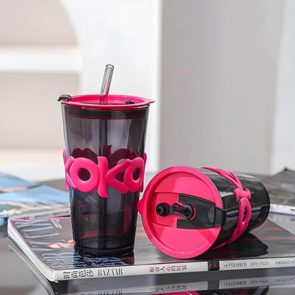 Creative Glass Straw Cup – 450ml Leakproof Tumbler