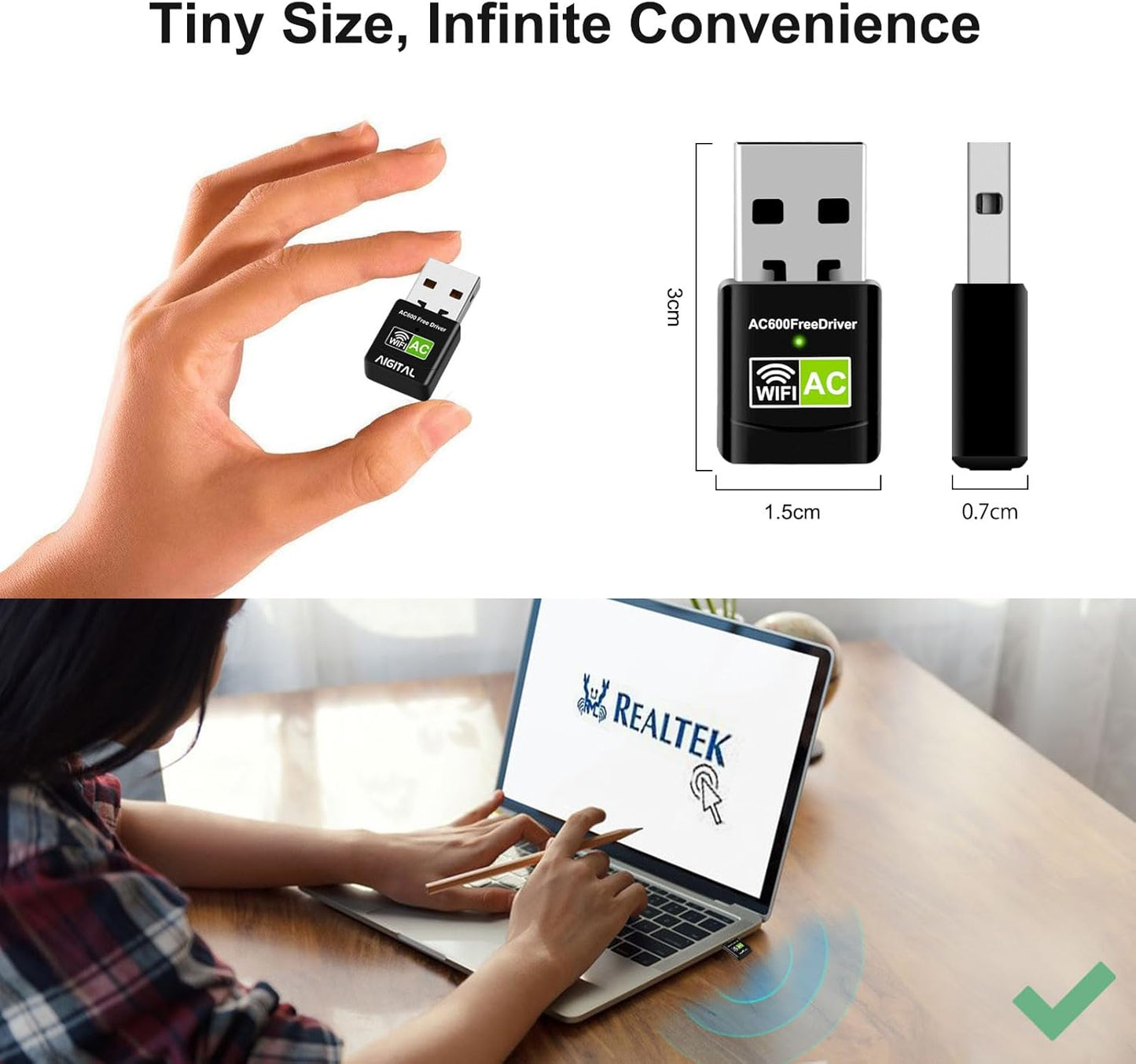600Mbps Dual Band 2.4G 5.8G USB Wireless Network Adapter