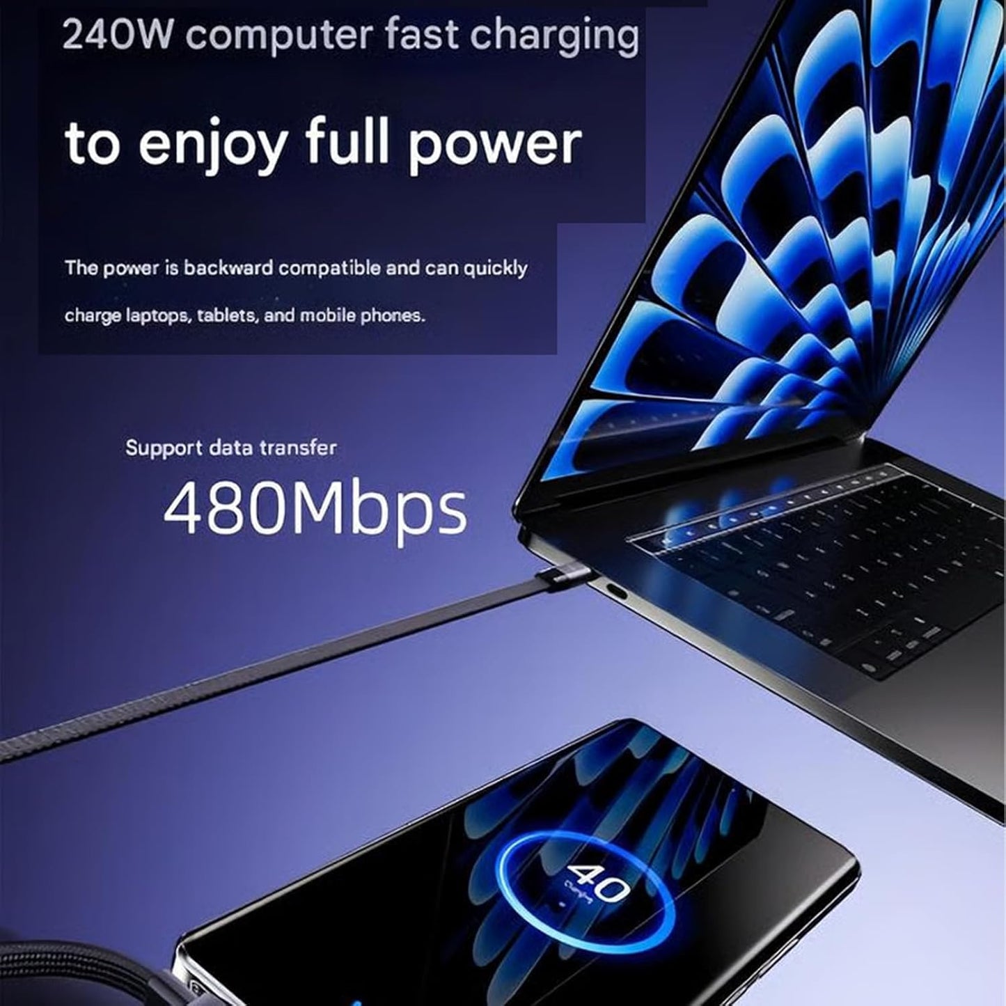 Angled Fast Charging Cable with Phone Stand