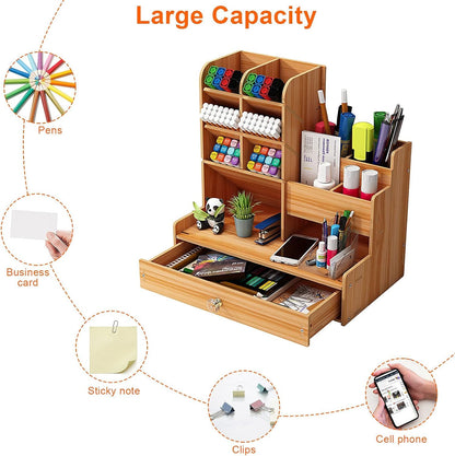 Wooden Pen Stand Desk Organizer