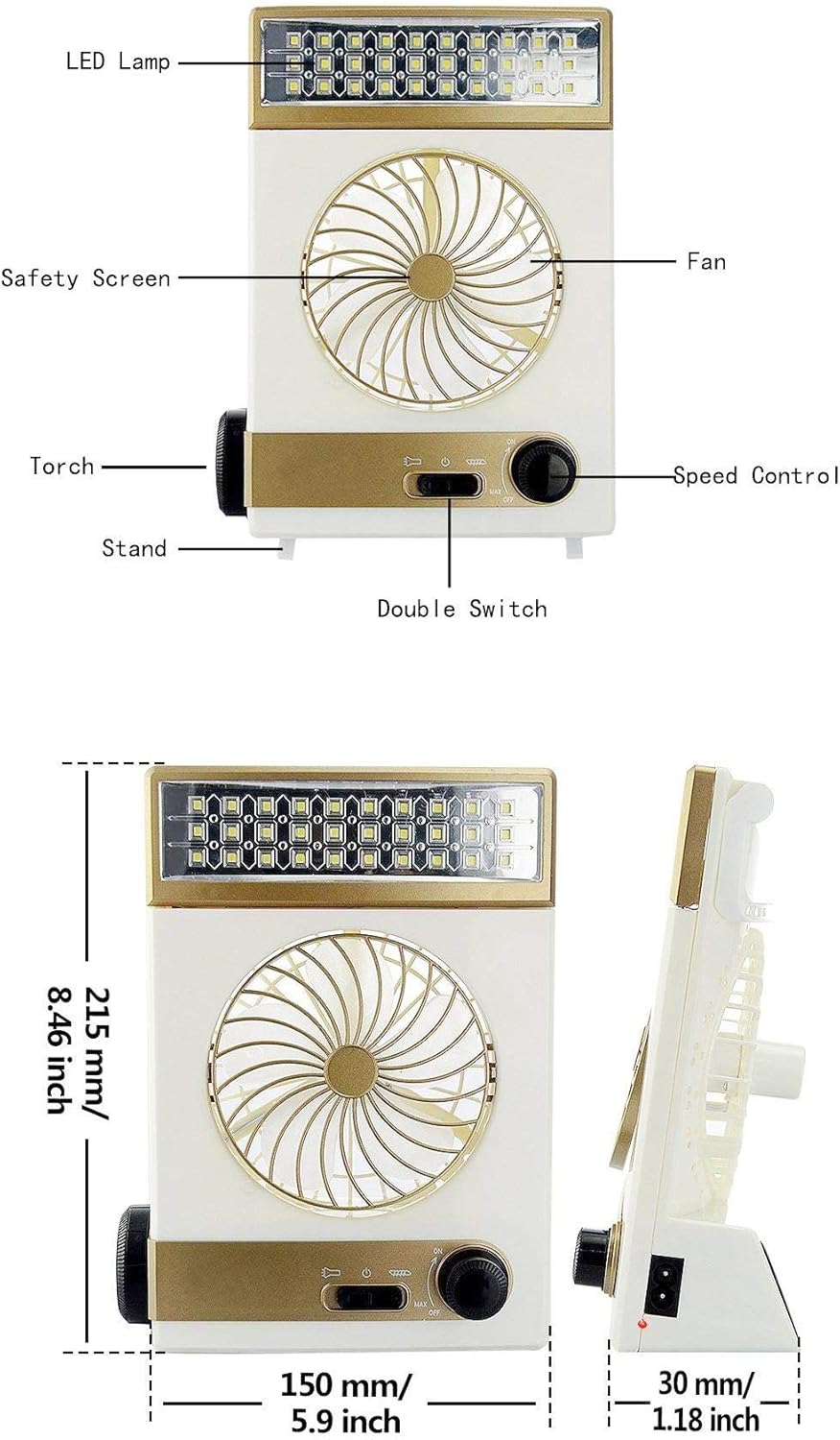 3-in-1 Rechargeable Solar Fan with LED Light