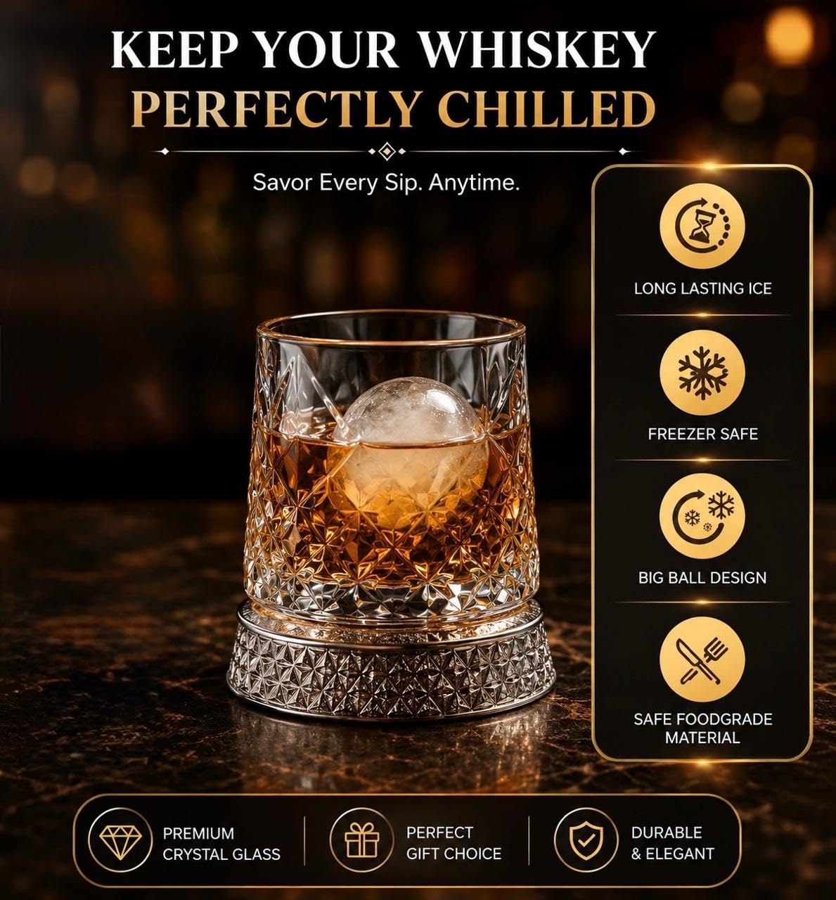 360° Rotating Whiskey Glass with LED Light Coaster