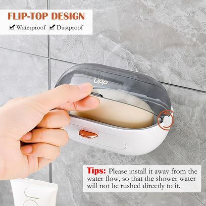 No-Hole Wall-Mounted Flip-Top Soap Dish