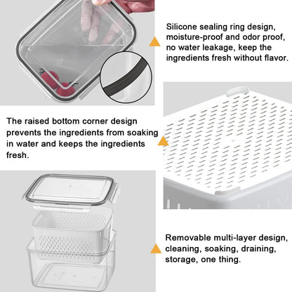 3 Piece Set Transparent Food Storage Containers with Strainer
