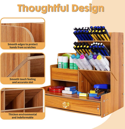 Wooden Pen Stand Desk Organizer