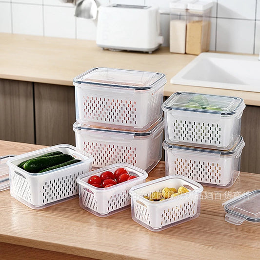 3 Piece Set Transparent Food Storage Containers with Strainer