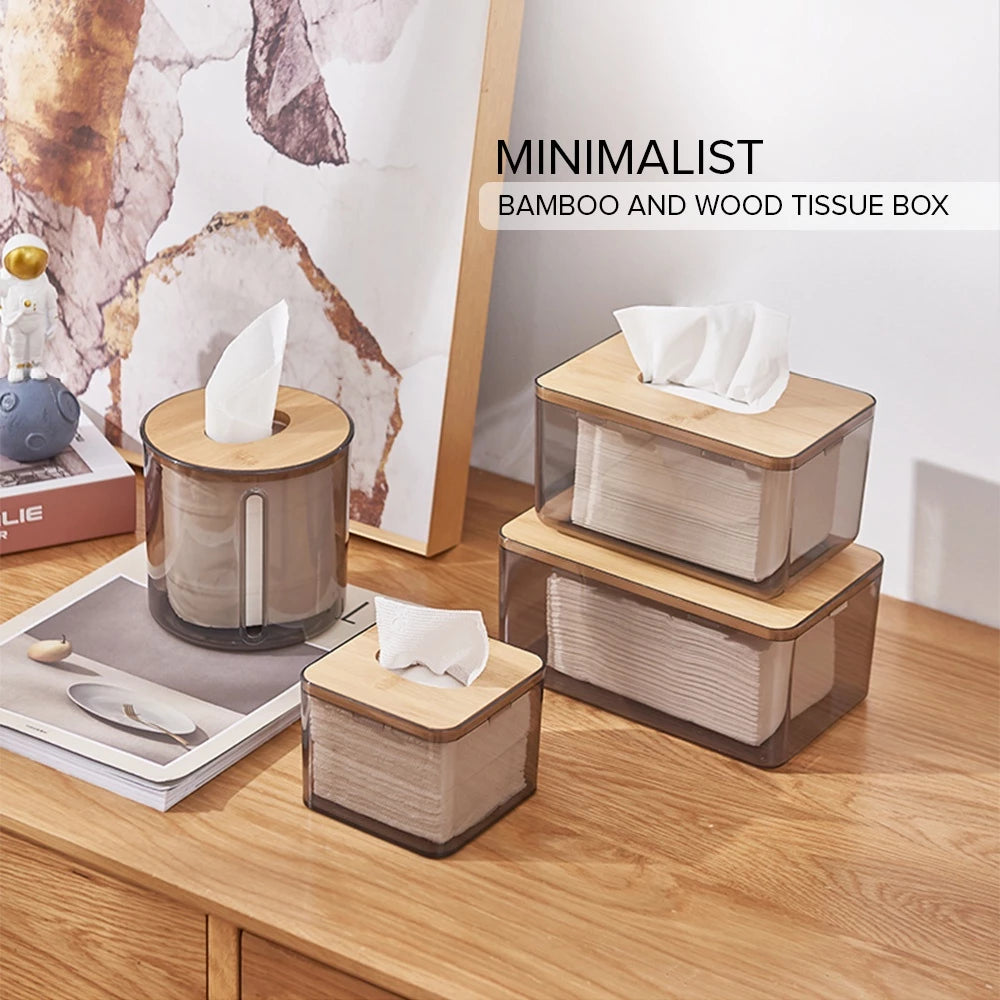 Minimalist Tissue Holder with Bamboo Lid