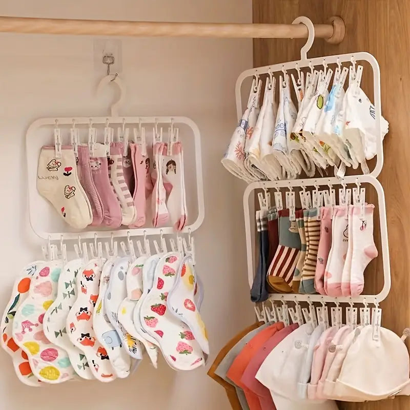 Space-Saving Multi-Clip Sock & Underwear Drying Hanger
