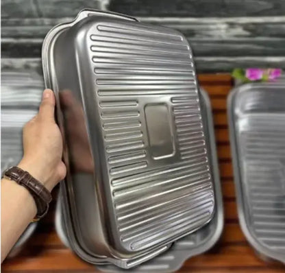 40cm Stainless Steel Food Tray with Glass Lid