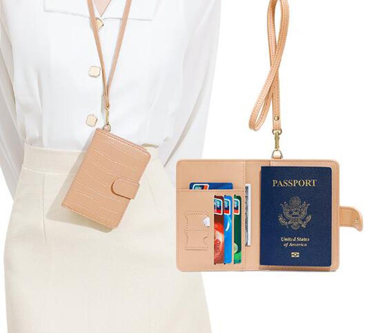 Leather Passport Holder with Neck Lanyard