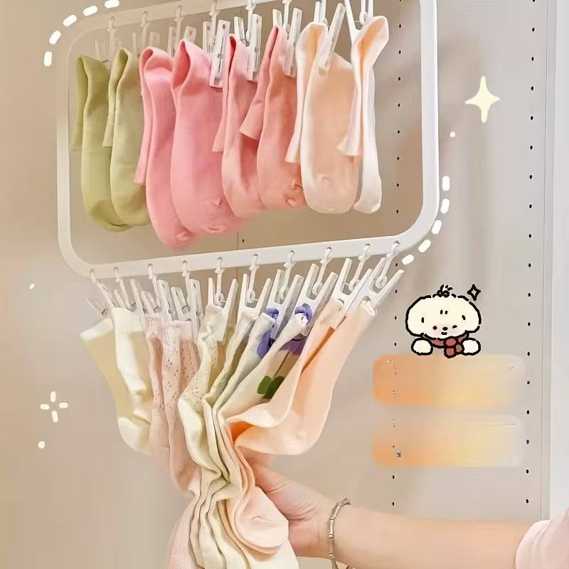 Space-Saving Multi-Clip Sock & Underwear Drying Hanger