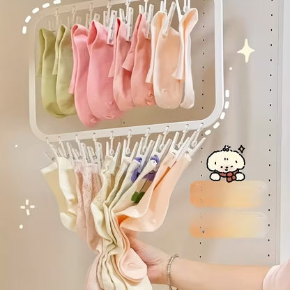 Space-Saving Multi-Clip Sock & Underwear Drying Hanger