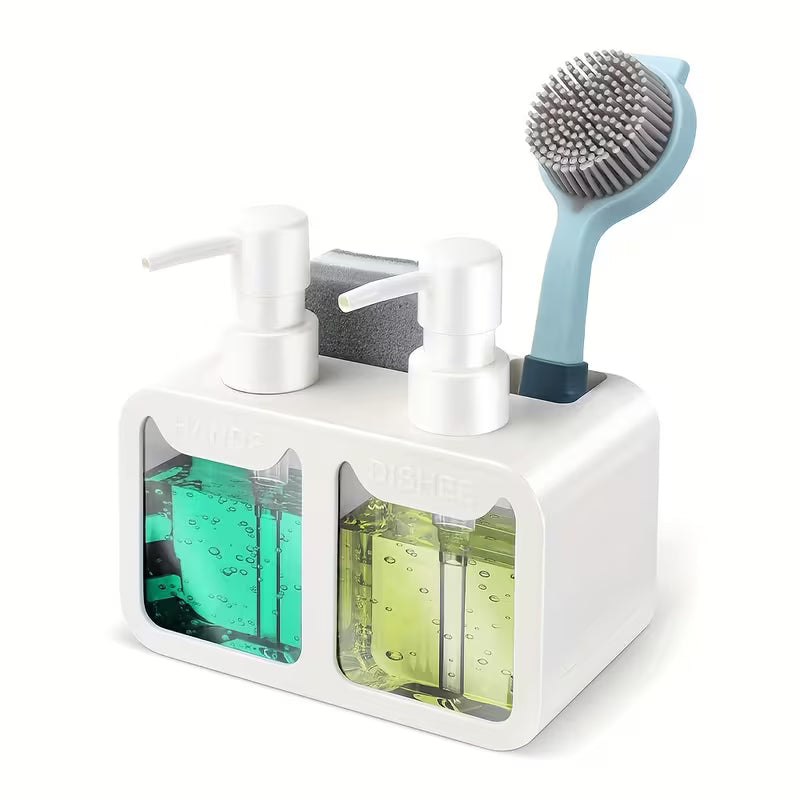 Dual Soap Dispenser with Sponge and Brush Holder