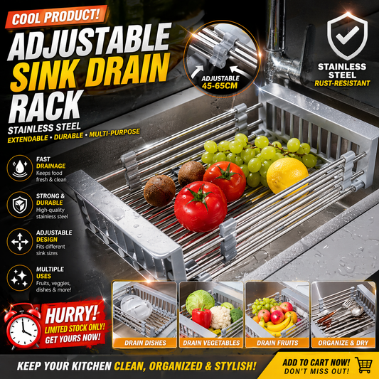 Adjustable Dish Drainer – Stainless Steel Extendable Sink Rack