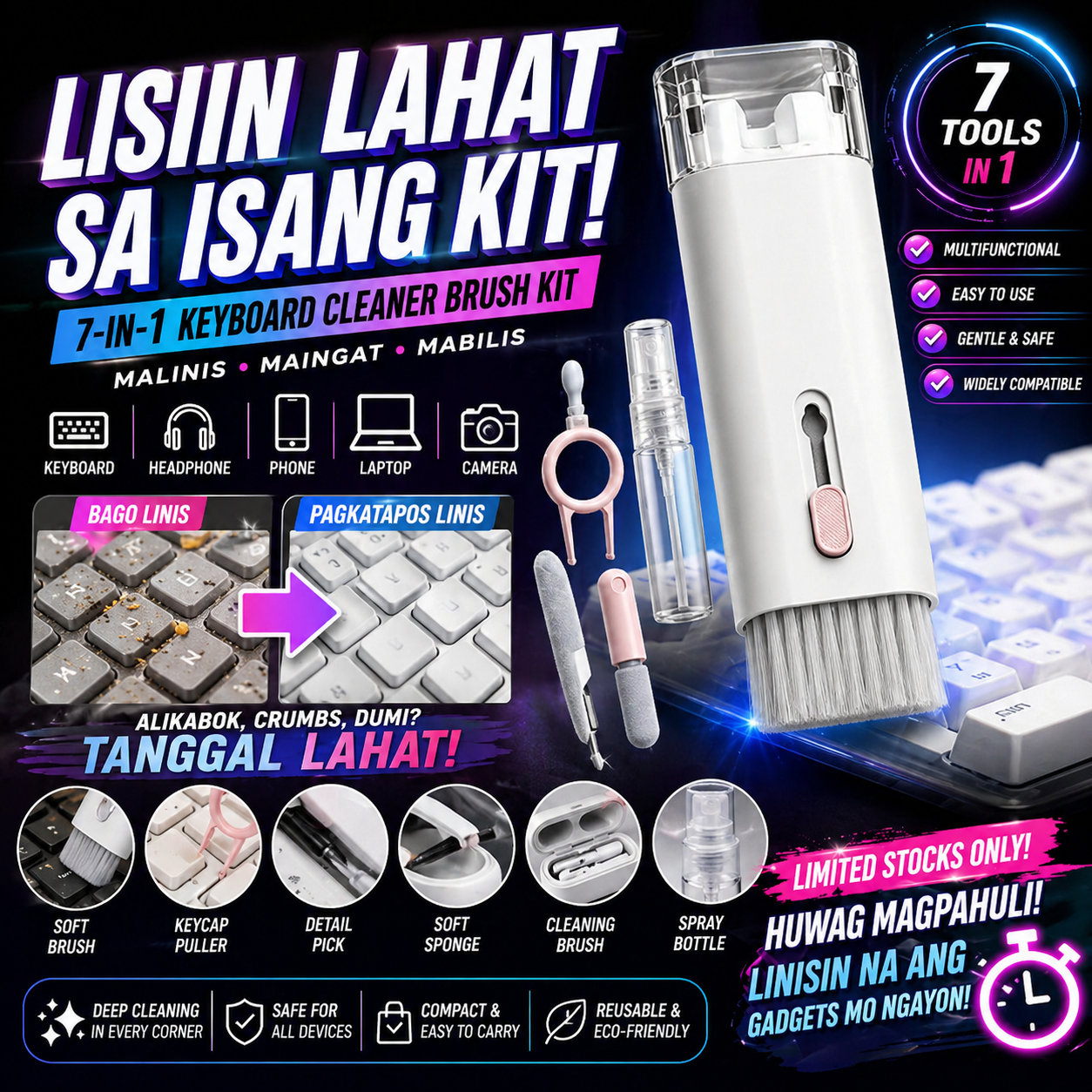 7-in-1 Keyboard Cleaner Brush Kit Cleaning Tools