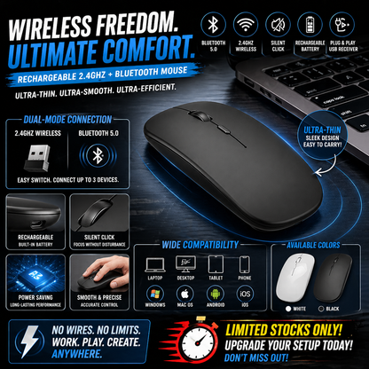 Rechargeable 2.4GHz Wireless Bluetooth Ultra-Thin Mouse