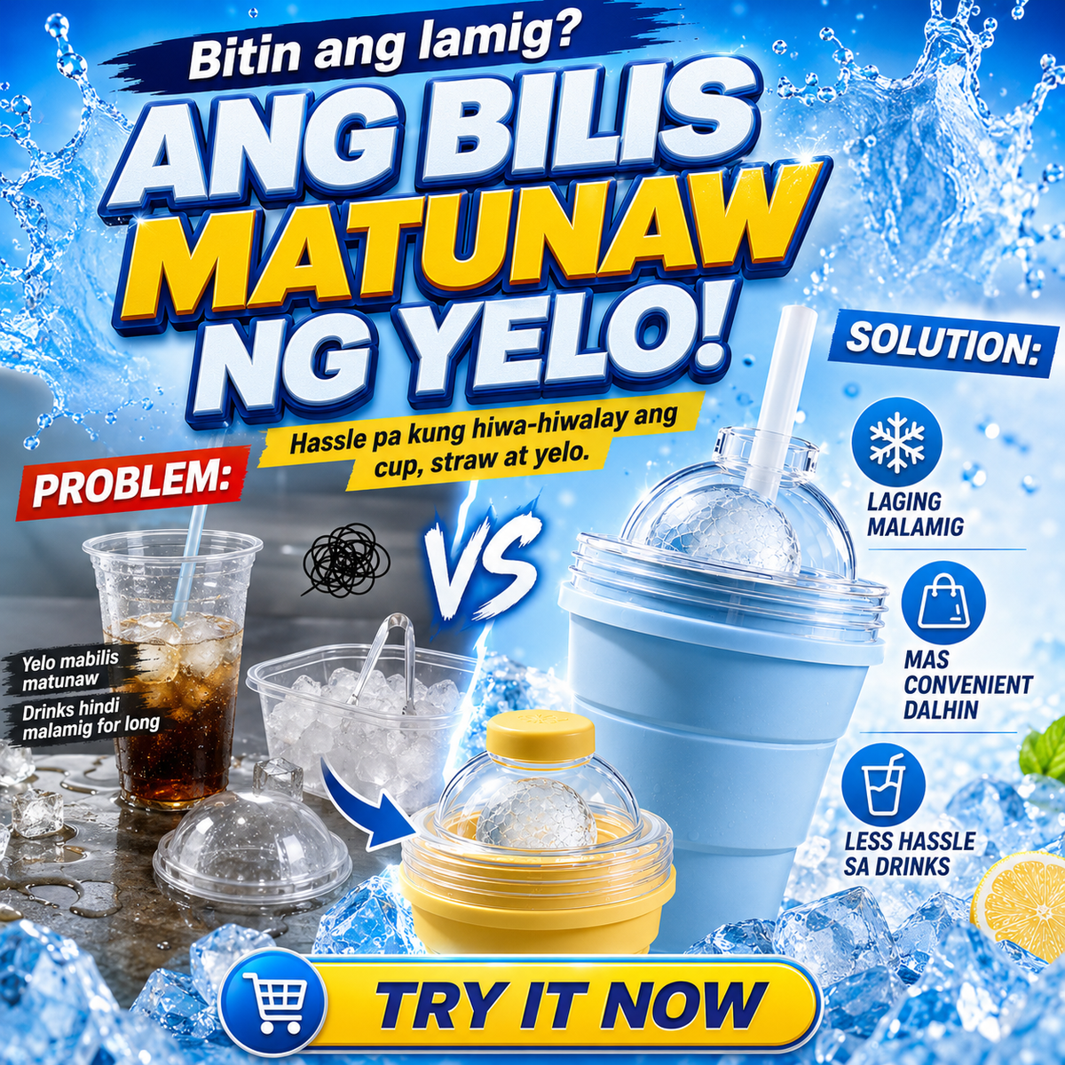 Collapsible Silicone Ice Ball Maker Cup with Straw