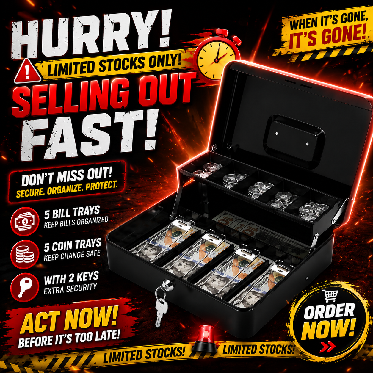 Metal Cash Box with Key – Secure Money Storage