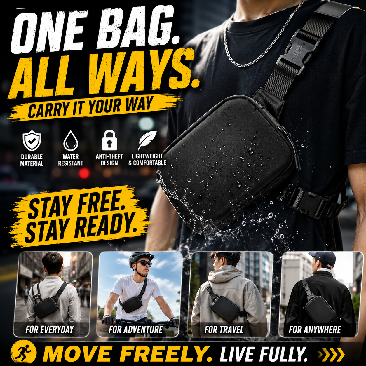 UNISEX Nylon Waterproof Belt Chest Bag