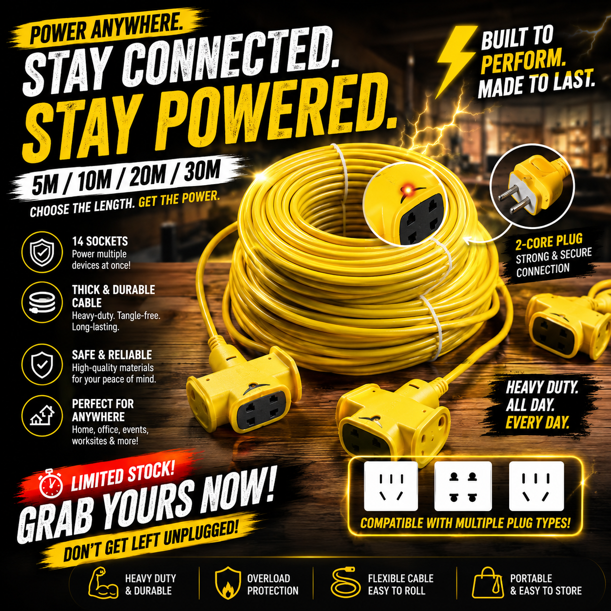 Heavy Duty Extension Cord Socket