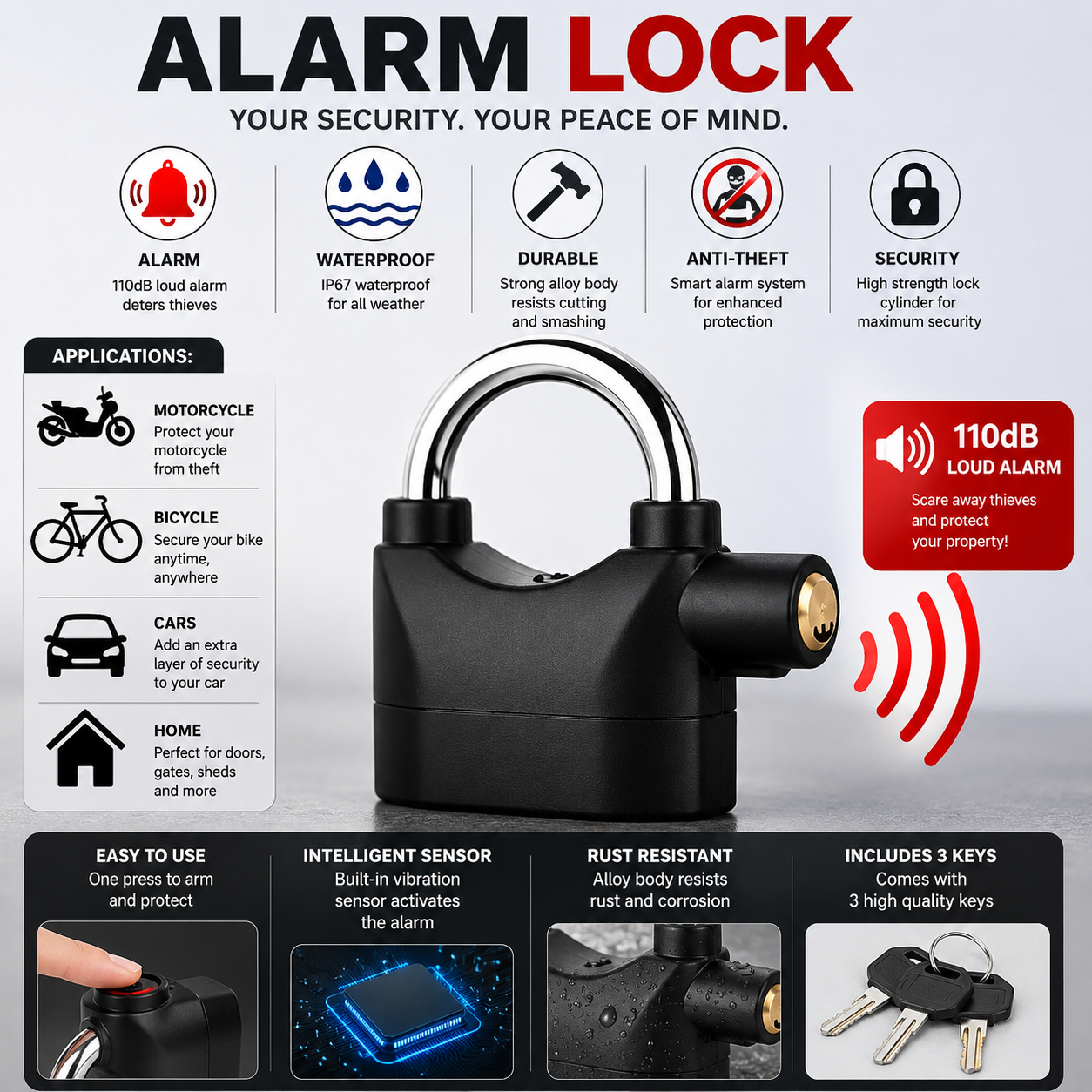 Anti-Theft Alarm Padlock