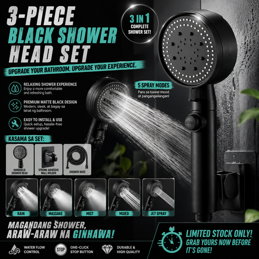 3-Piece Black Shower Head Set