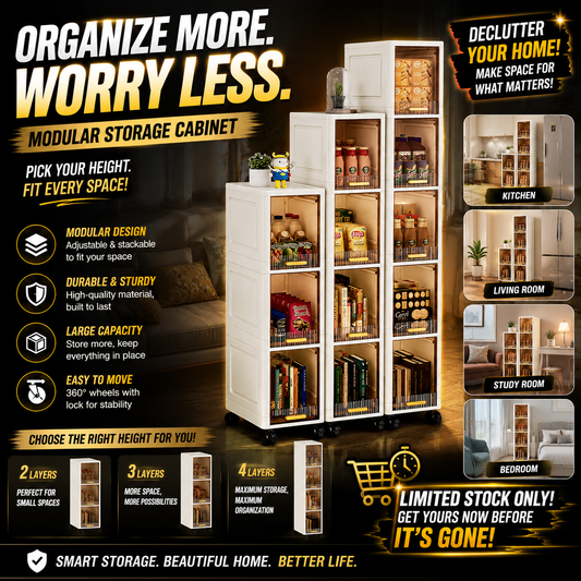 Tall Narrow Storage Cabinet with Movable Wheels and Magnetic Doors