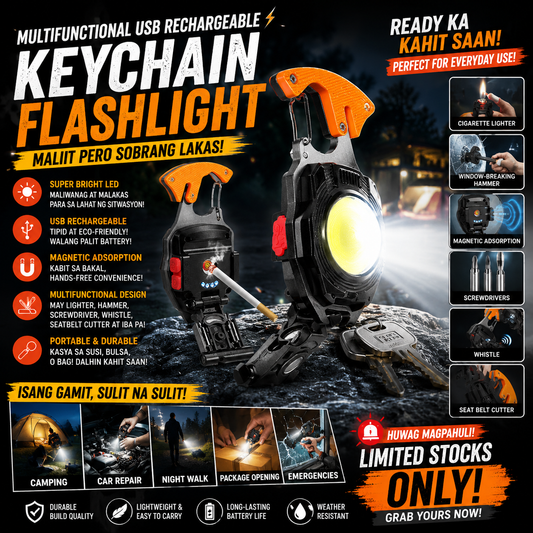 Multifunctional USB Rechargeable LED Keychain Flashlight