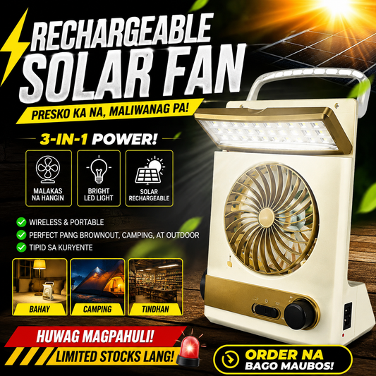3-in-1 Rechargeable Solar Fan with LED Light