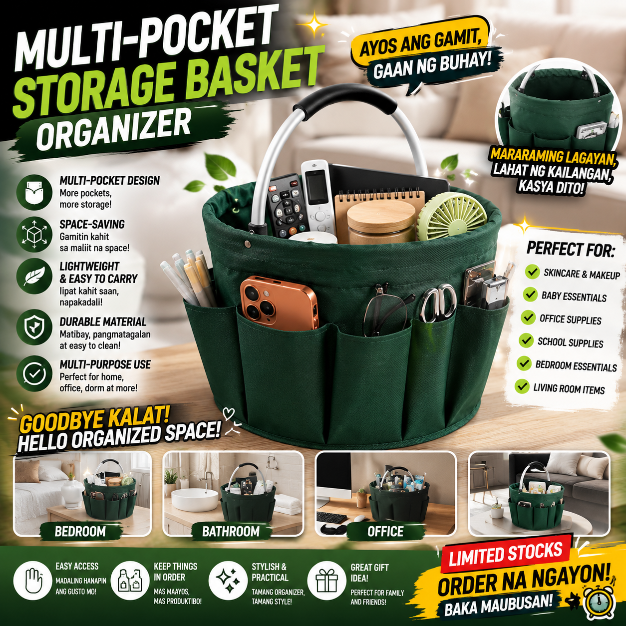 Multi-Pocket Storage Basket Organizer