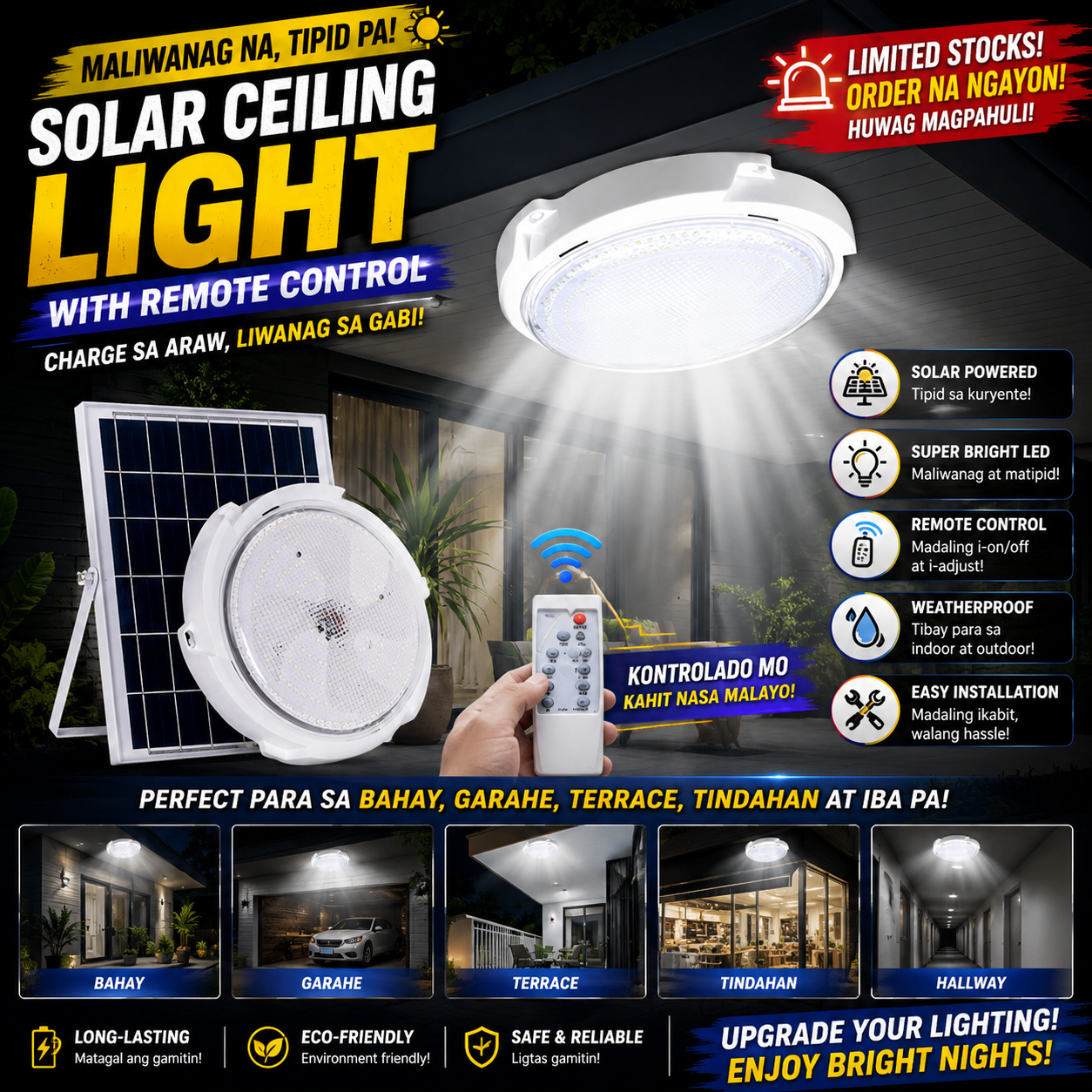 Solar Ceiling Light with Remote Control