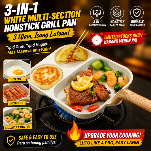 3-in-1 White Multi-Section Nonstick Grill Pan