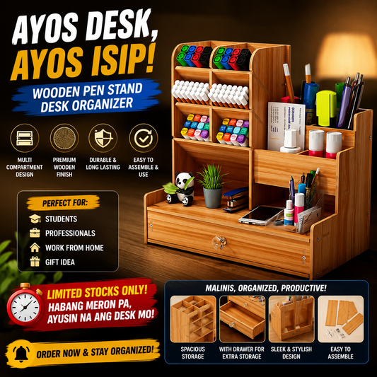 Wooden Pen Stand Desk Organizer