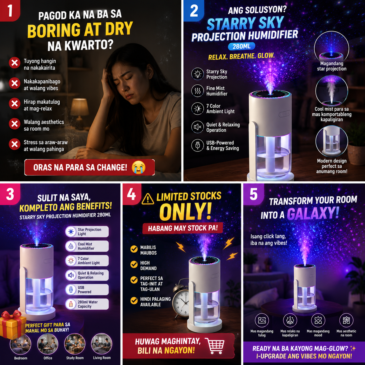 Starry Sky Projection Humidifier 280ml